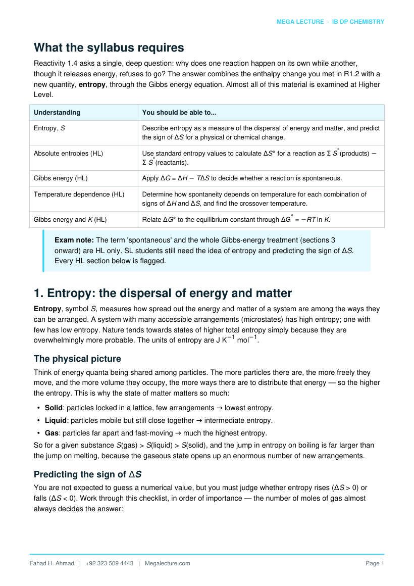 Page 2 of Reactivity 1.4 Entropy and Spontaneity