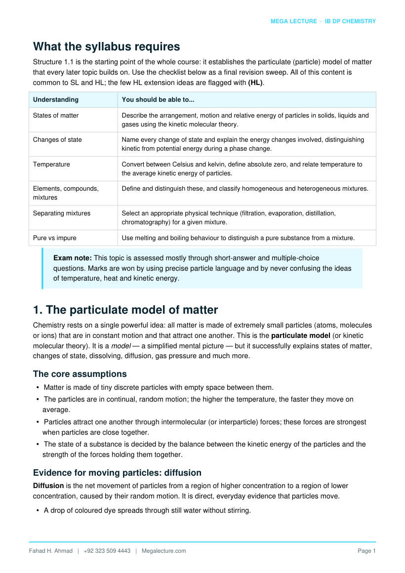 Page 2 of Structure 1.1 Introduction to the Particulate Nature of Matter