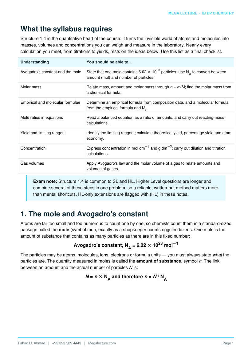 Page 2 of Structure 1.4 Counting Particles by Mass: The Mole