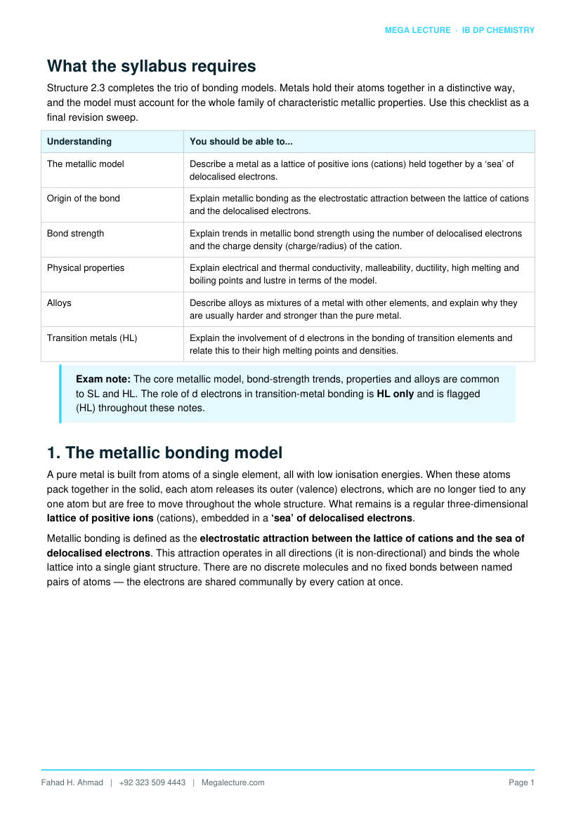 Page 2 of Structure 2.3 The Metallic Model
