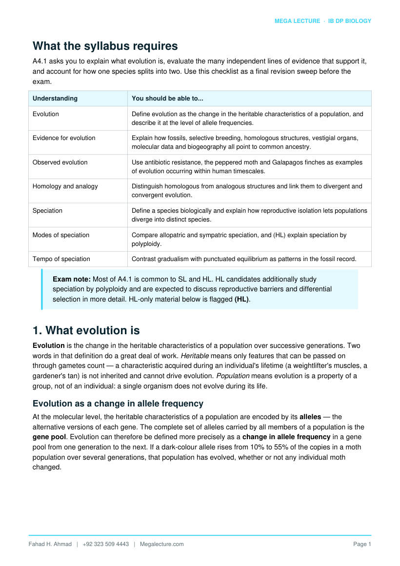 Page 2 of A4.1 Evolution and Speciation