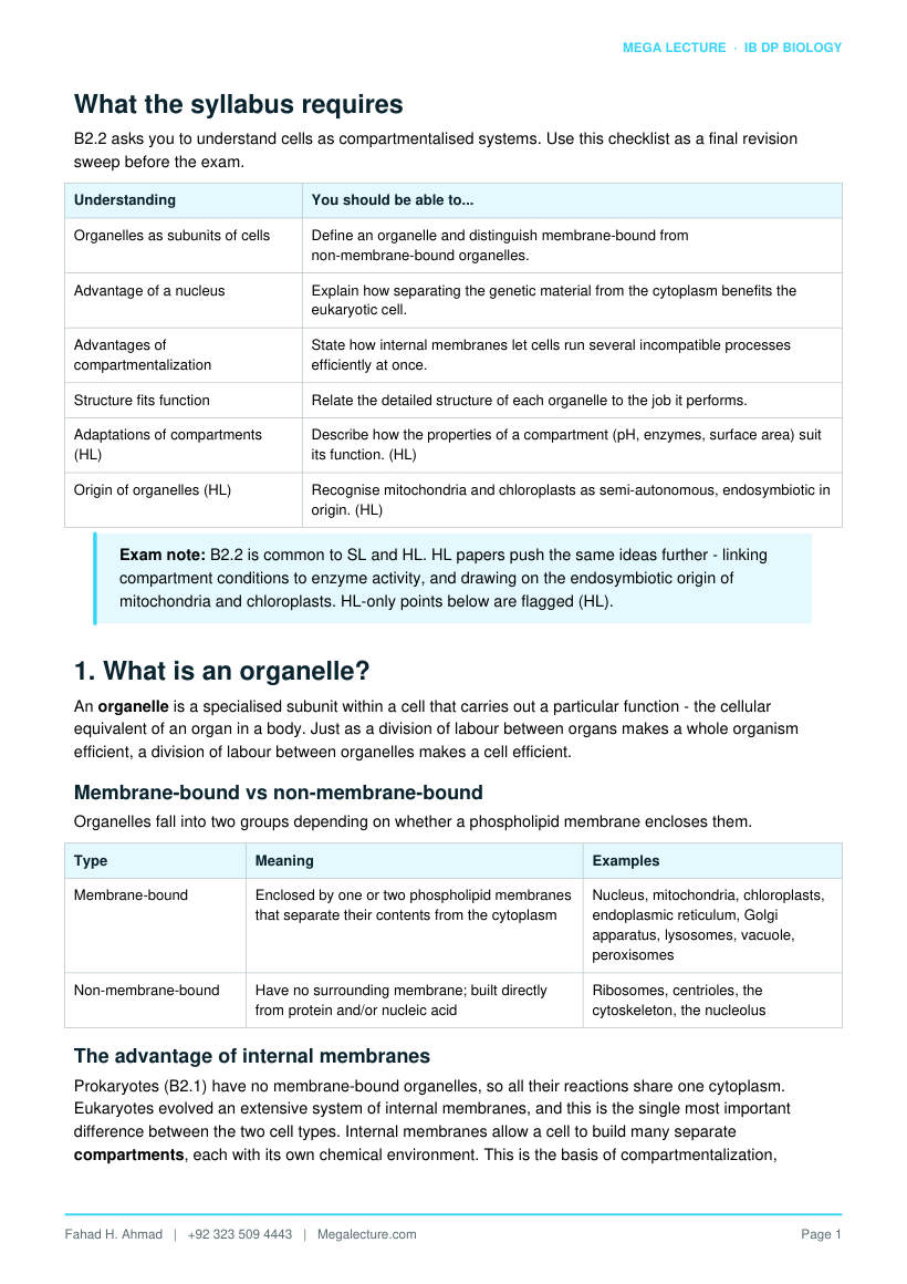 Page 2 of B2.2 Organelles and Compartmentalization