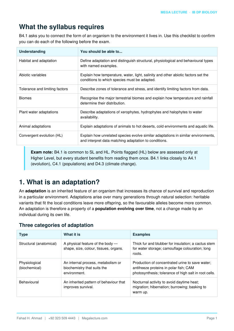 Page 2 of B4.1 Adaptation to Environment