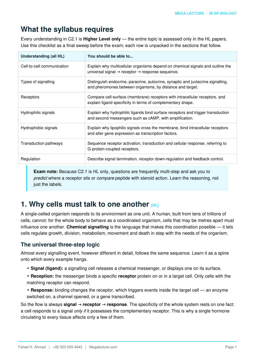 Page 2 of C2.1 Chemical Signalling (HL)