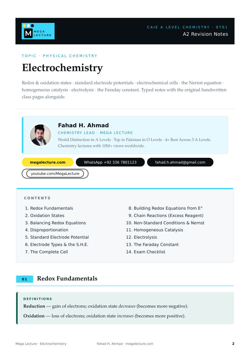 Page 2 of A2 Chemistry Electrochemistry Notes