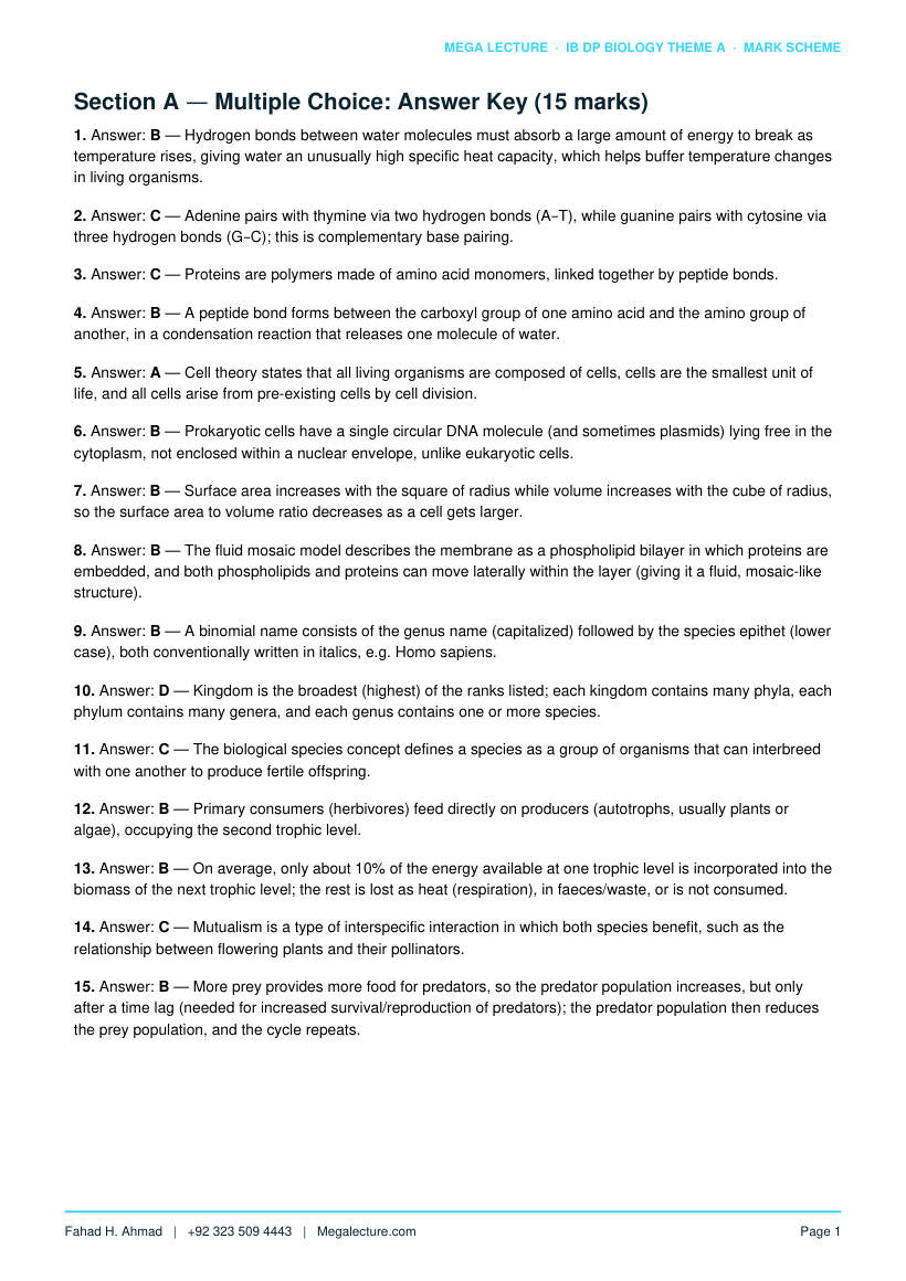 Page 2 of Theme A Mark Scheme