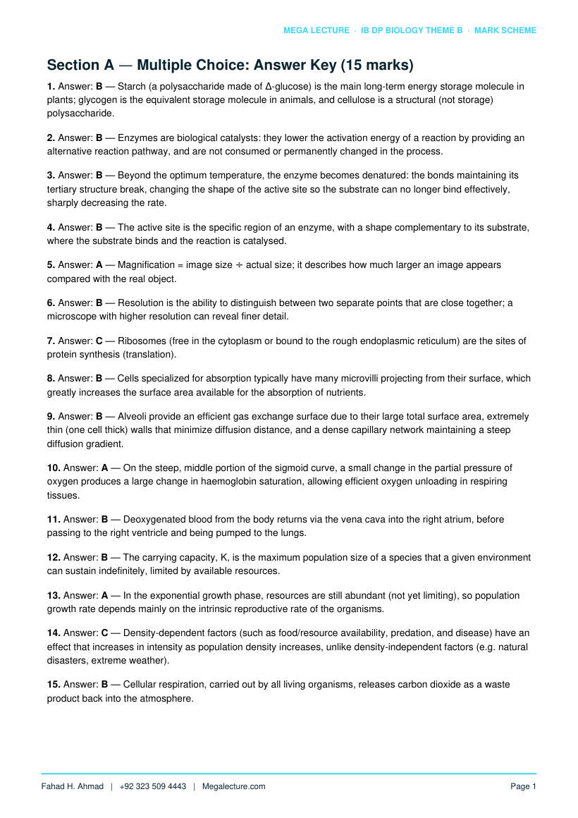 Page 2 of Theme B Mark Scheme