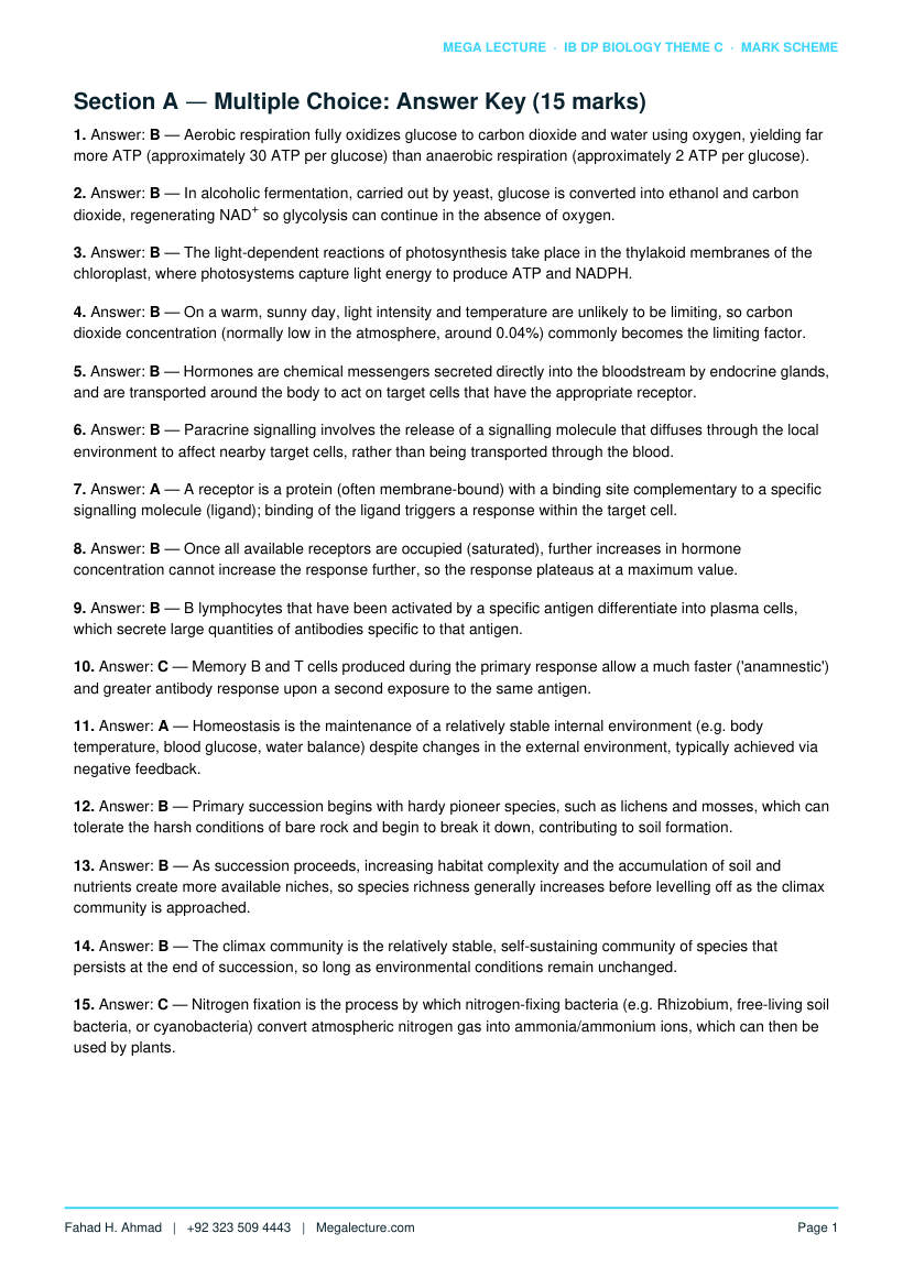 Page 2 of Theme C Mark Scheme