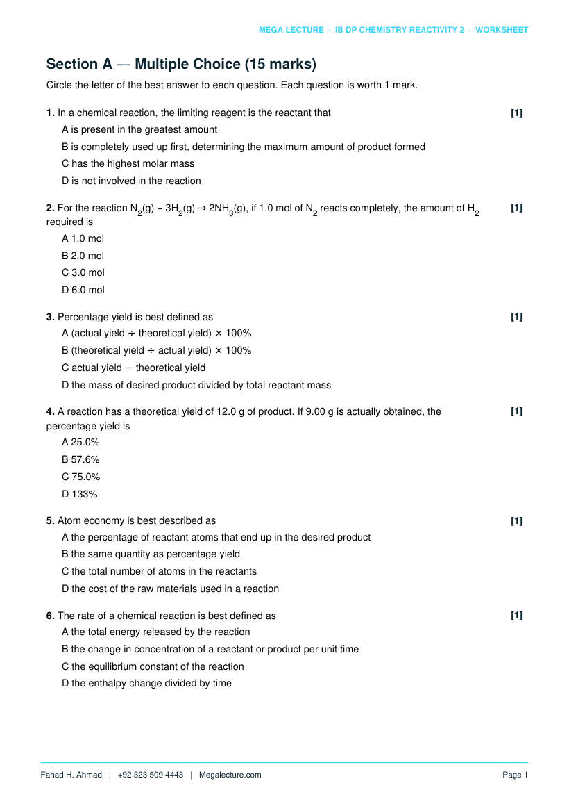 Page 2 of Reactivity 2 Worksheet