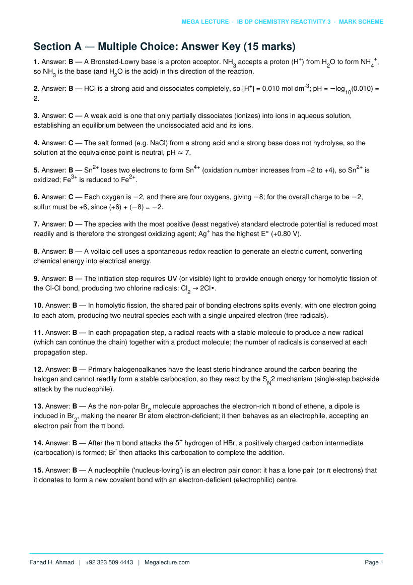 Page 2 of Reactivity 3 Mark Scheme