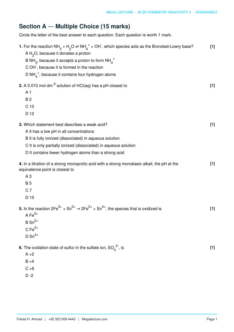 Page 2 of Reactivity 3 Worksheet