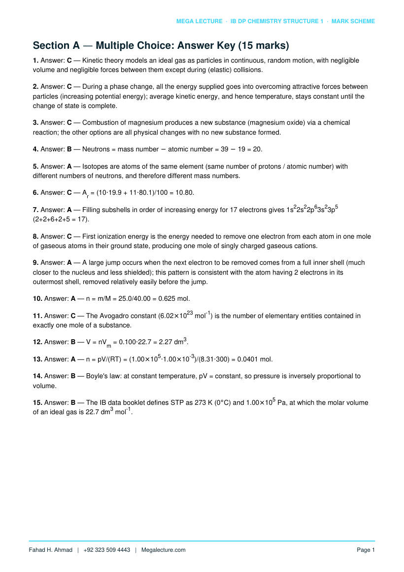Page 2 of Structure 1 Mark Scheme