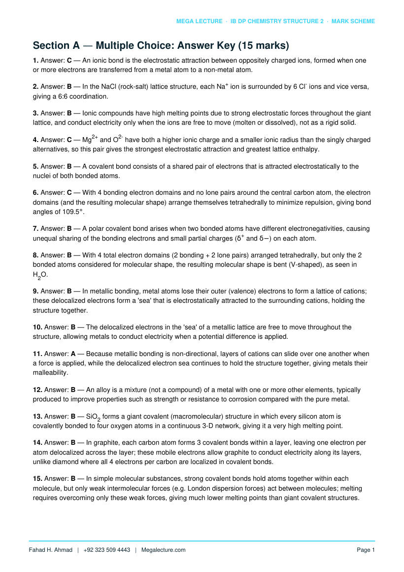 Page 2 of Structure 2 Mark Scheme