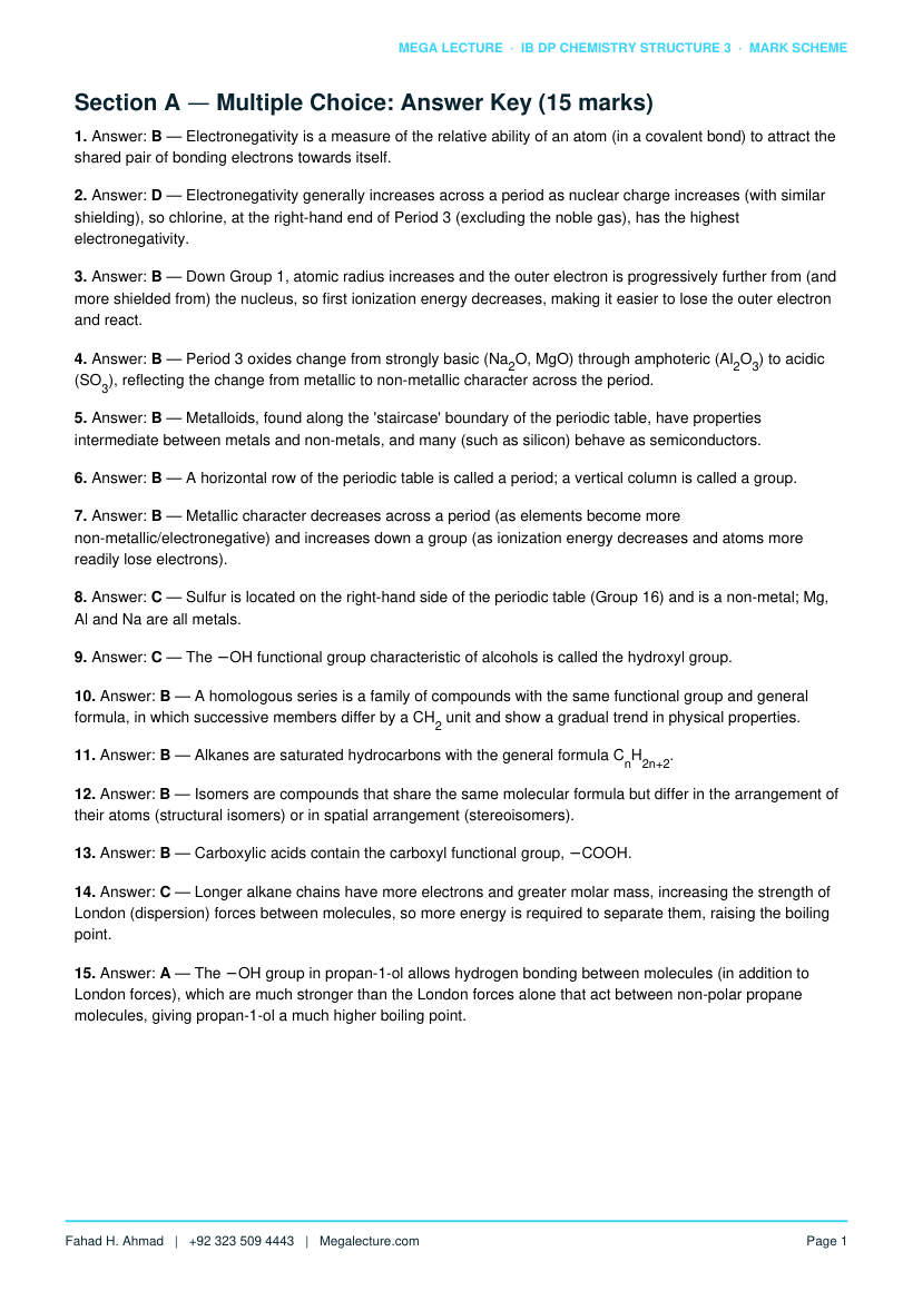 Page 2 of Structure 3 Mark Scheme