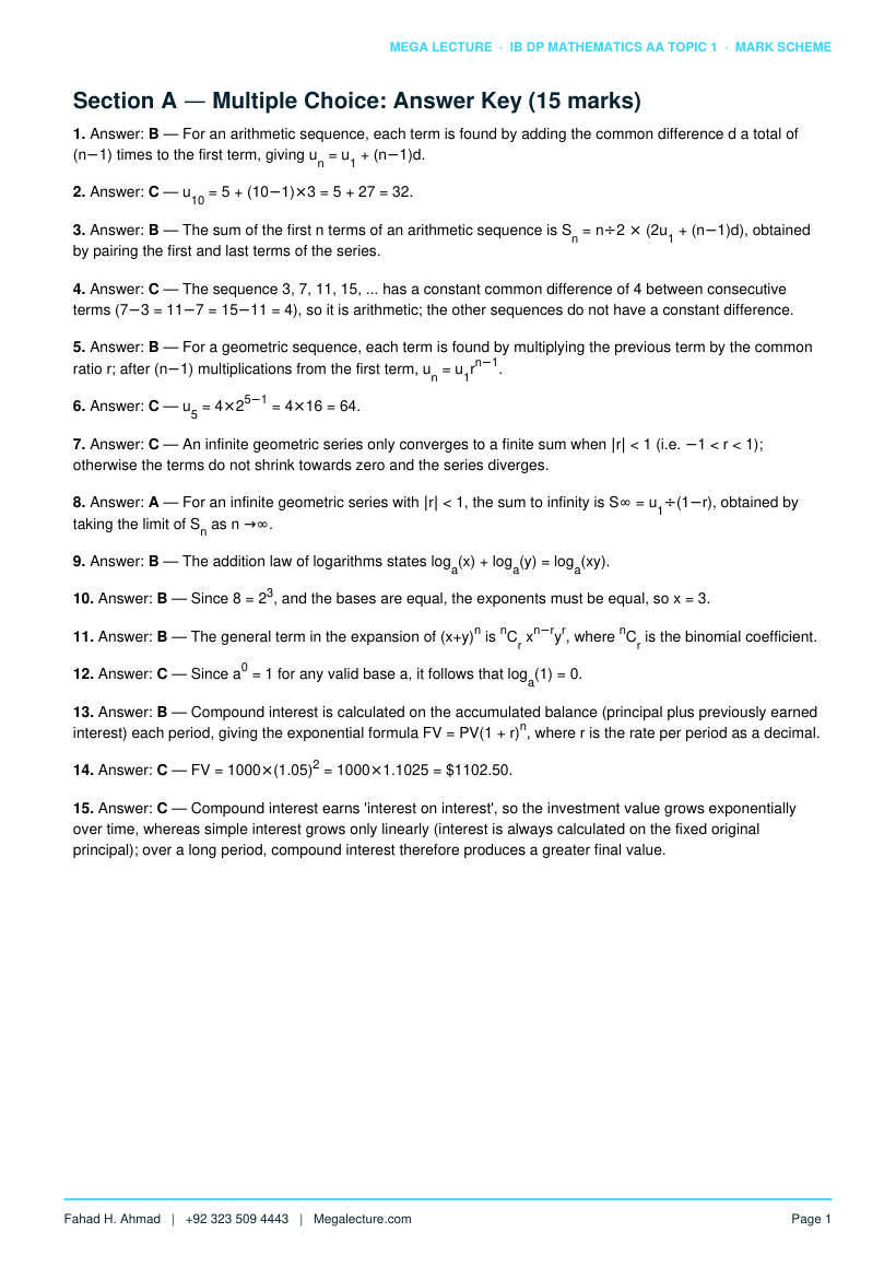 Page 2 of Topic 1 Mark Scheme