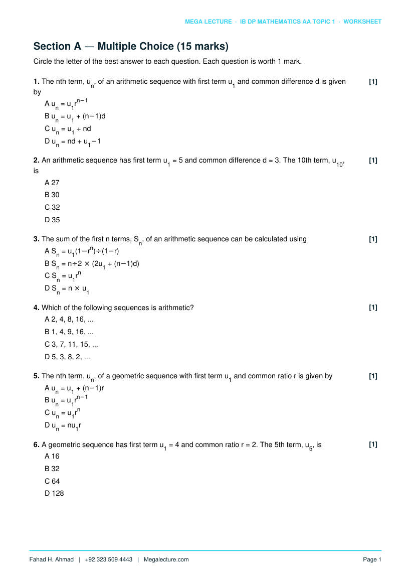 Page 2 of Topic 1 Worksheet