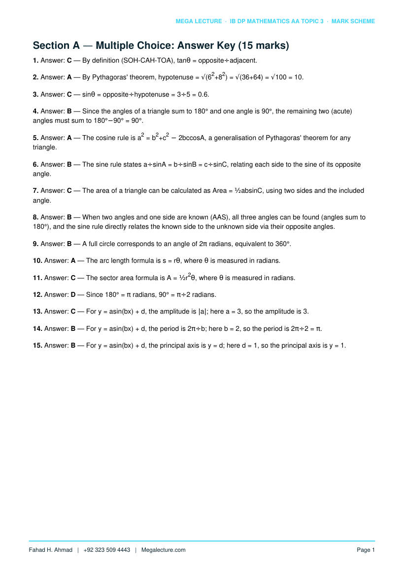 Page 2 of Topic 3 Mark Scheme
