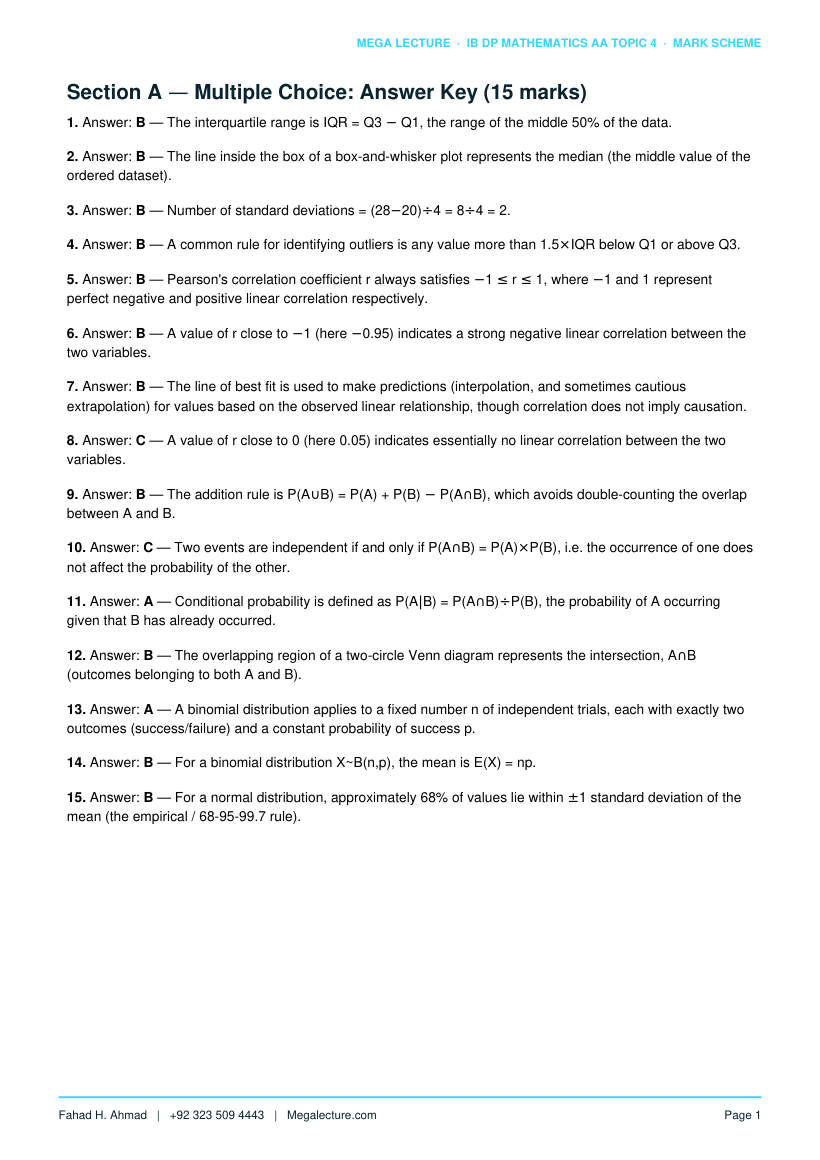 Page 2 of Topic 4 Mark Scheme