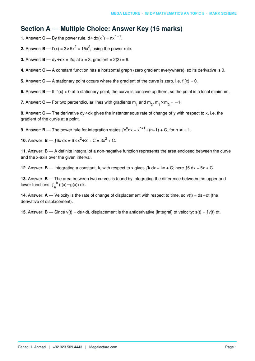 Page 2 of Topic 5 Mark Scheme