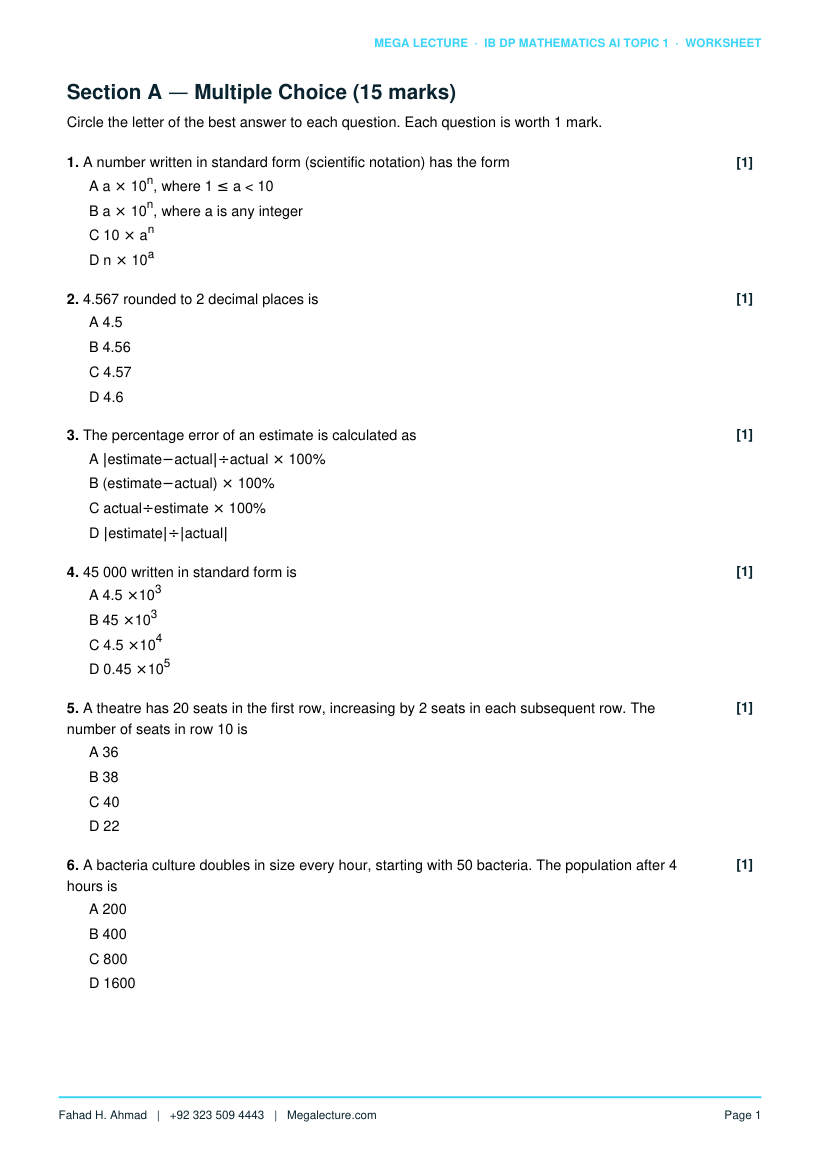 Page 2 of Topic 1 Worksheet