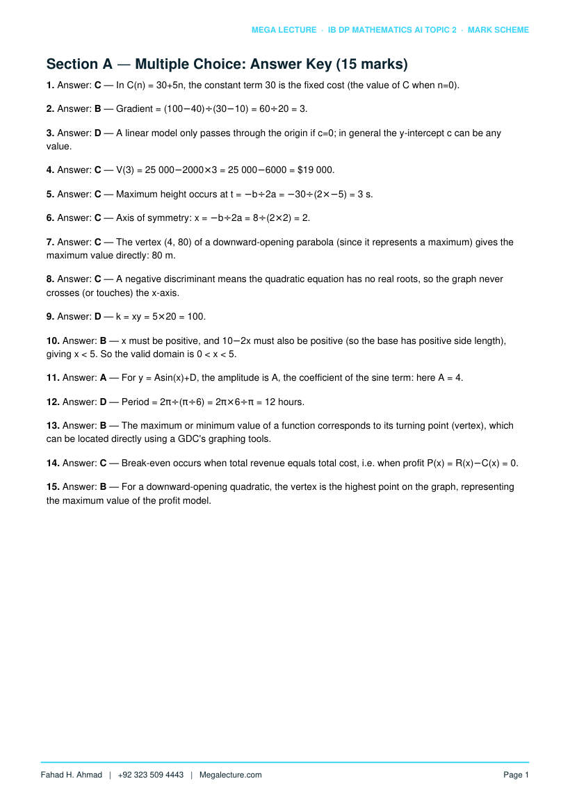 Page 2 of Topic 2 Mark Scheme