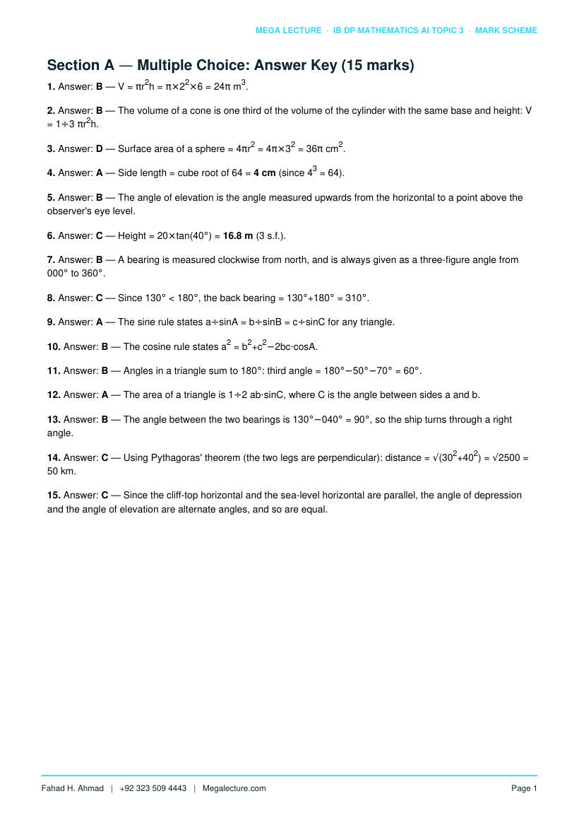 Page 2 of Topic 3 Mark Scheme