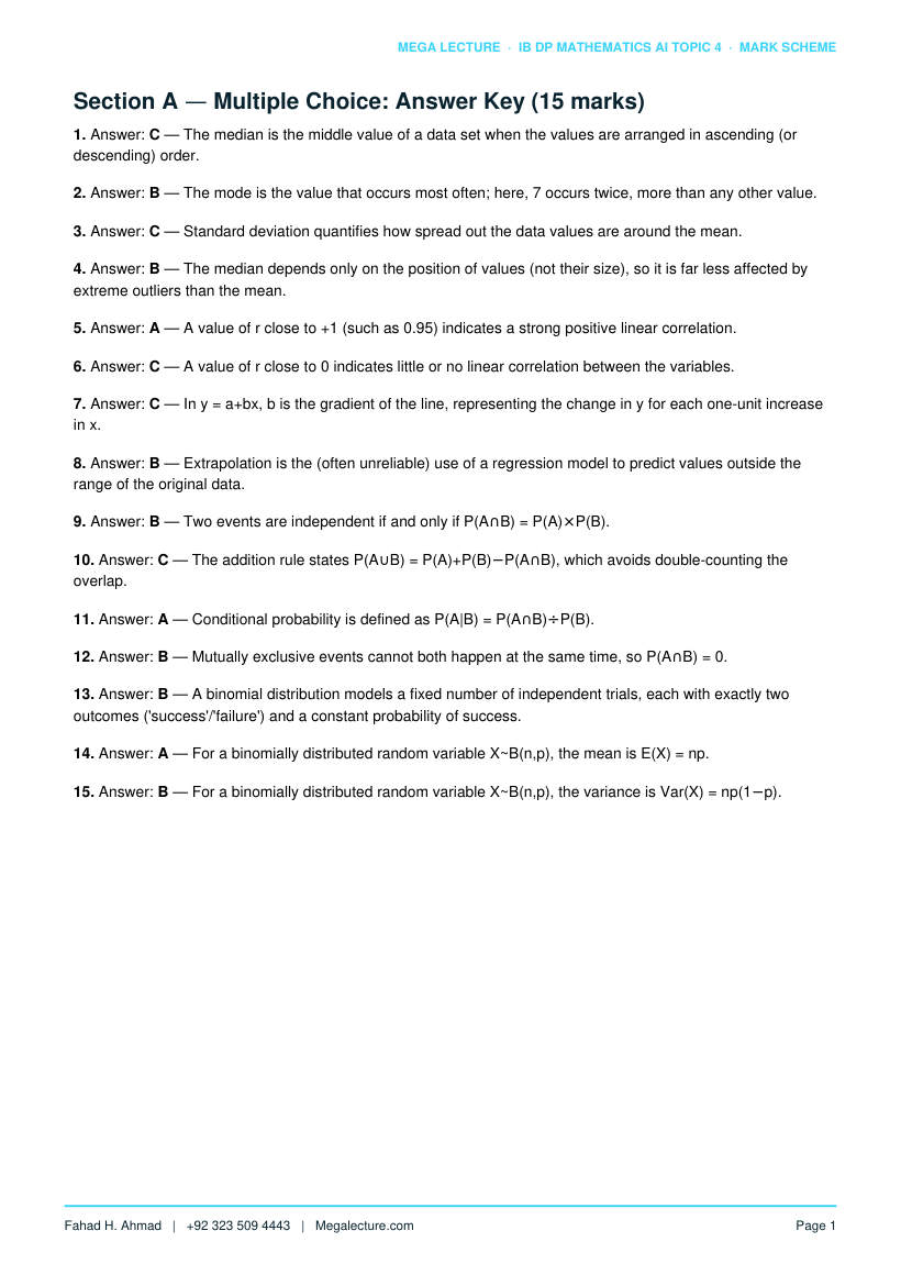 Page 2 of Topic 4 Mark Scheme