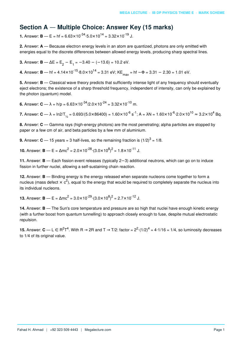 Page 2 of Theme E Mark Scheme
