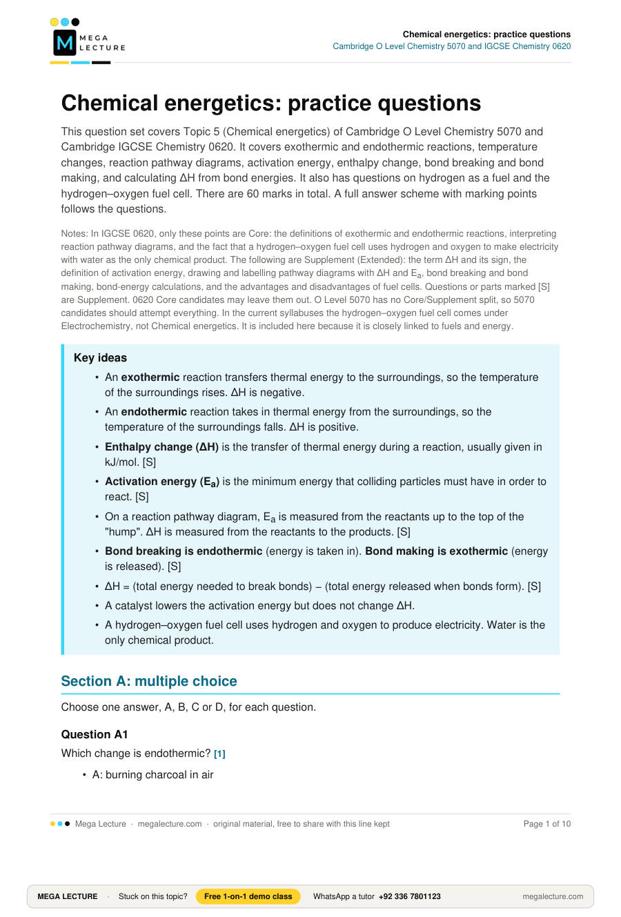 Page 1 of Chemical energetics: practice questions
