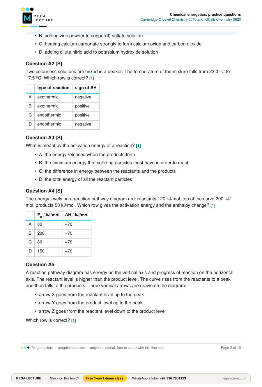 Page 2 of Chemical energetics: practice questions