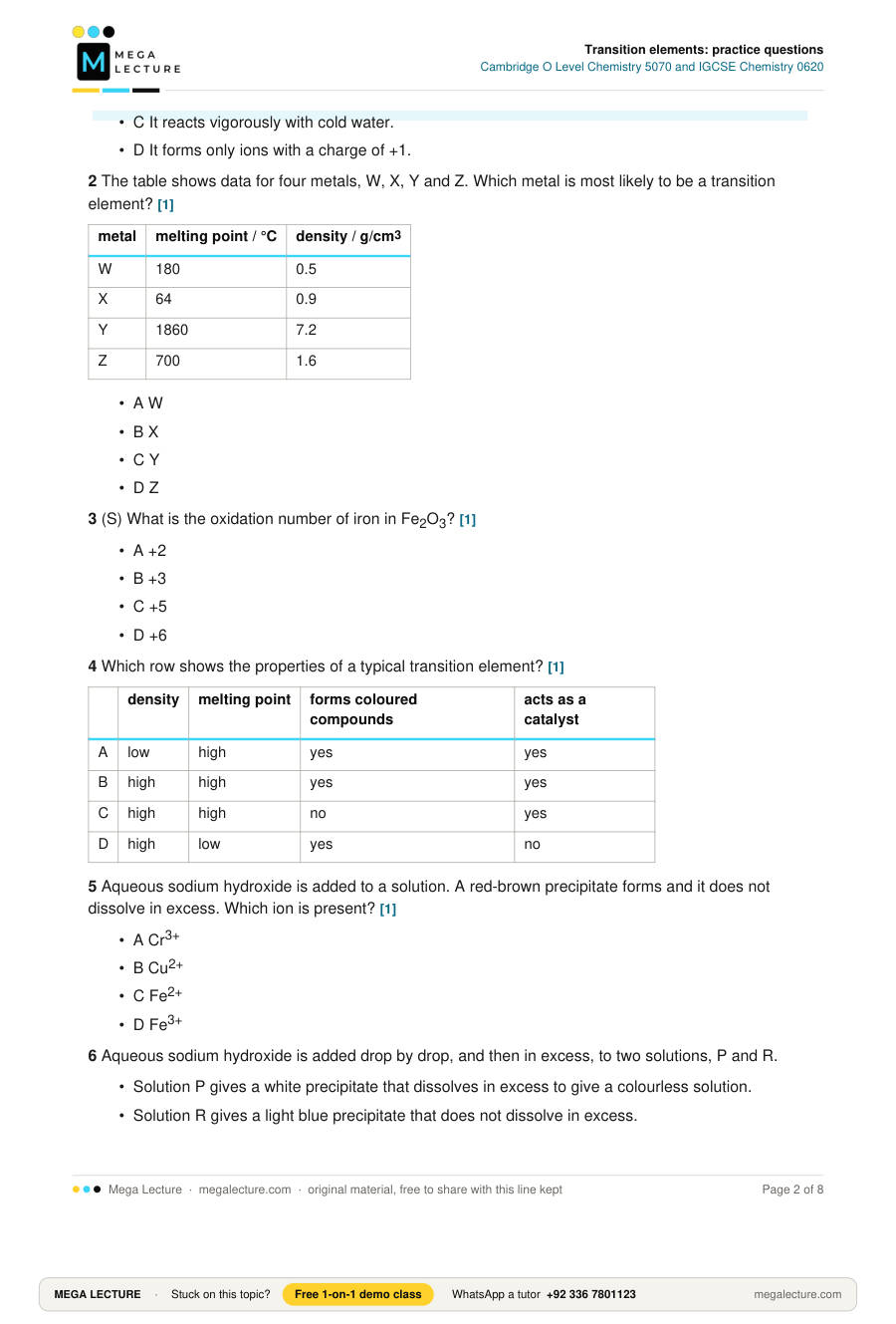 Page 2 of Transition elements: practice questions