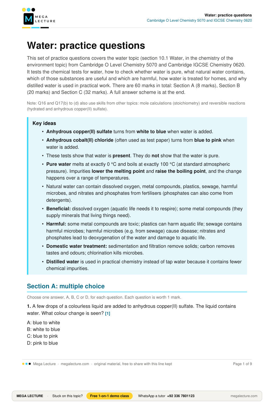 Page 1 of Water: practice questions