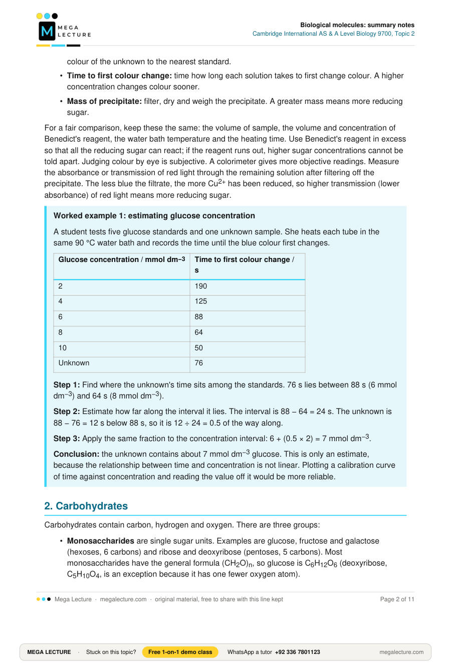 Page 2 of Biological molecules: summary notes