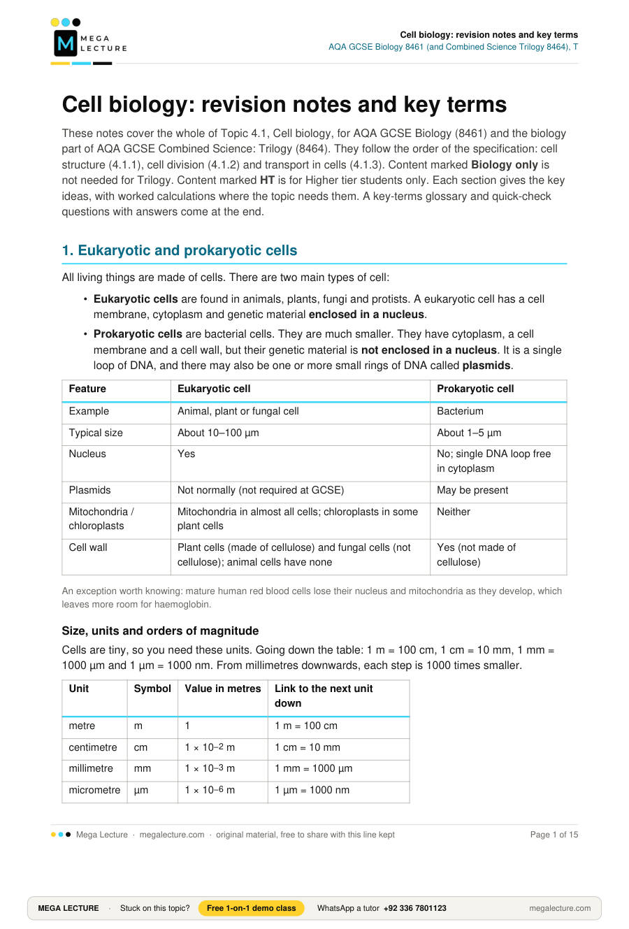 Gcse Notes.pdf Cell biology: revision notes and key terms | AQA GCSE Biology Notes ...