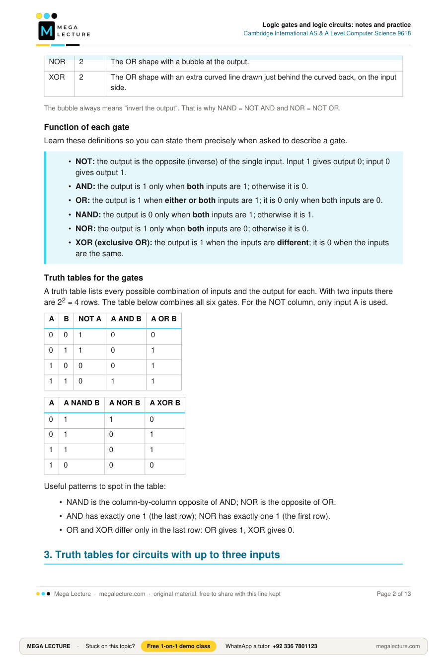 Page 2 of Logic gates and logic circuits: notes and practice
