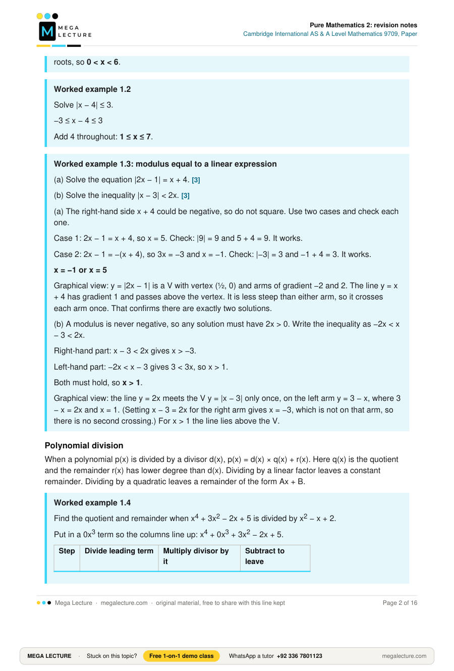 Page 2 of Pure Mathematics 2: revision notes
