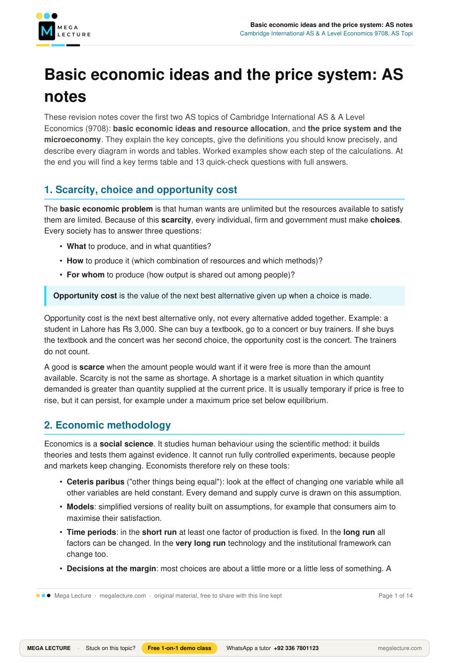 Page 1 of Basic economic ideas and the price system: AS notes