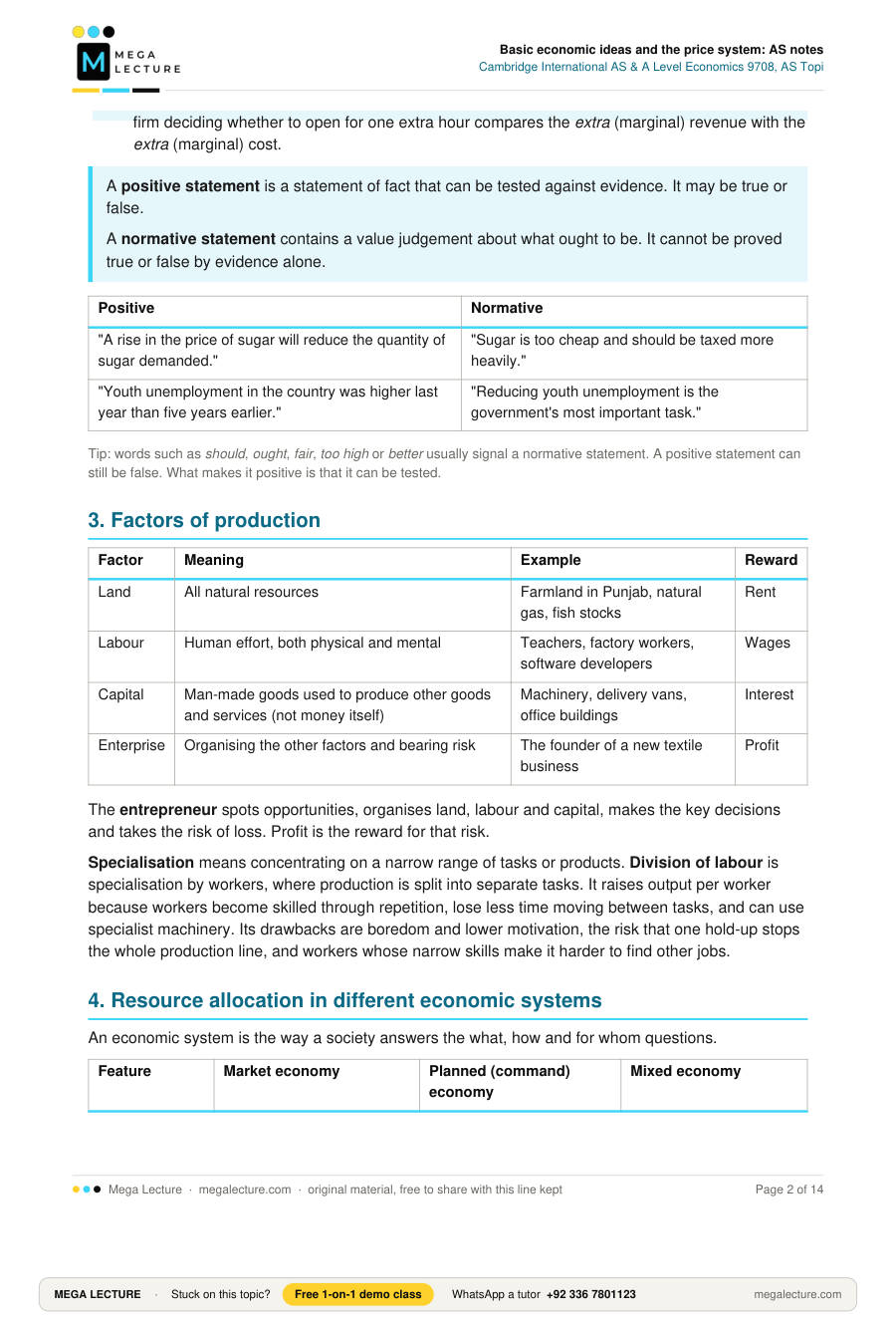 Page 2 of Basic economic ideas and the price system: AS notes