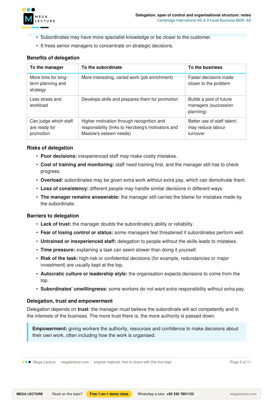 Page 2 of Delegation, span of control and organisational structure: notes