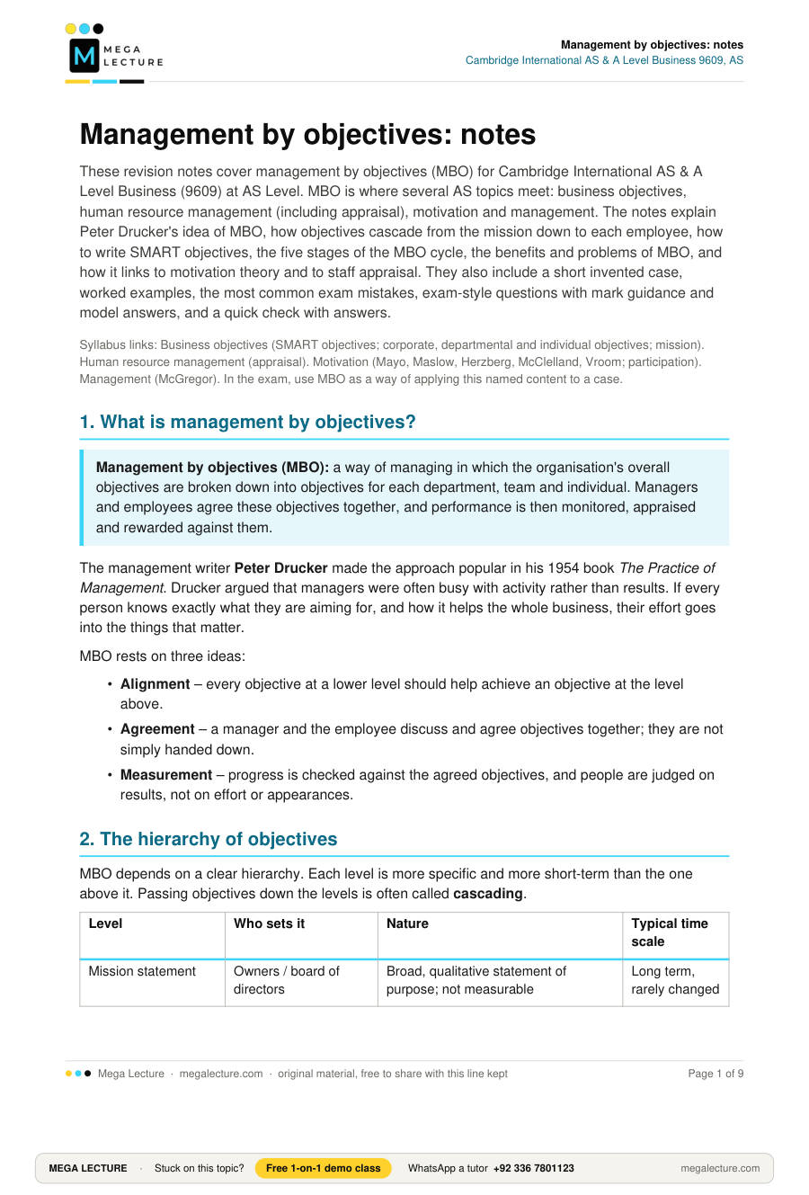 Page 1 of Management by objectives: notes