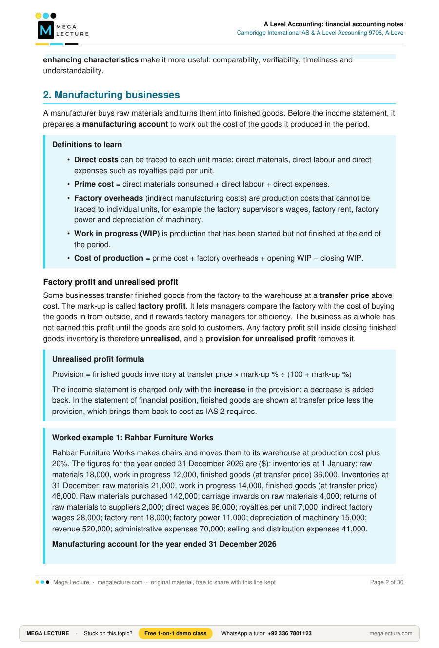 Page 2 of A Level Accounting: financial accounting notes