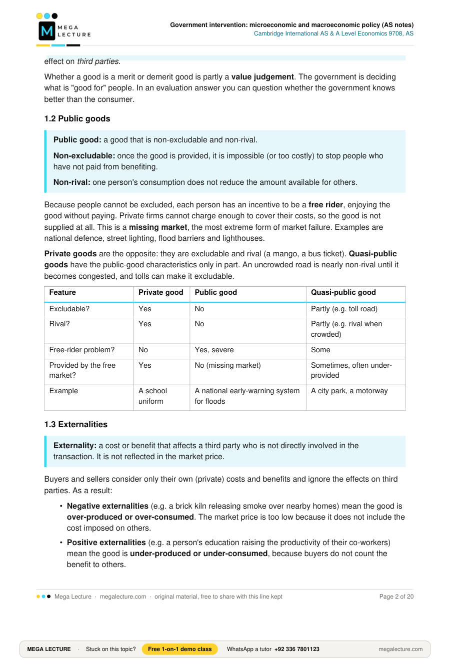 Page 2 of Government intervention: microeconomic and macroeconomic policy (AS notes)