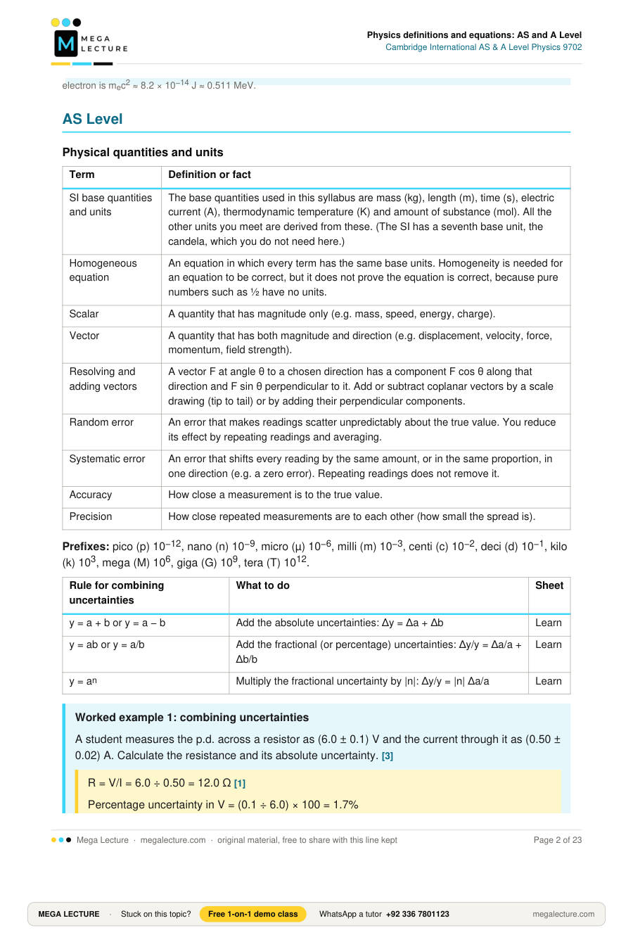 Page 2 of Physics definitions and equations: AS and A Level