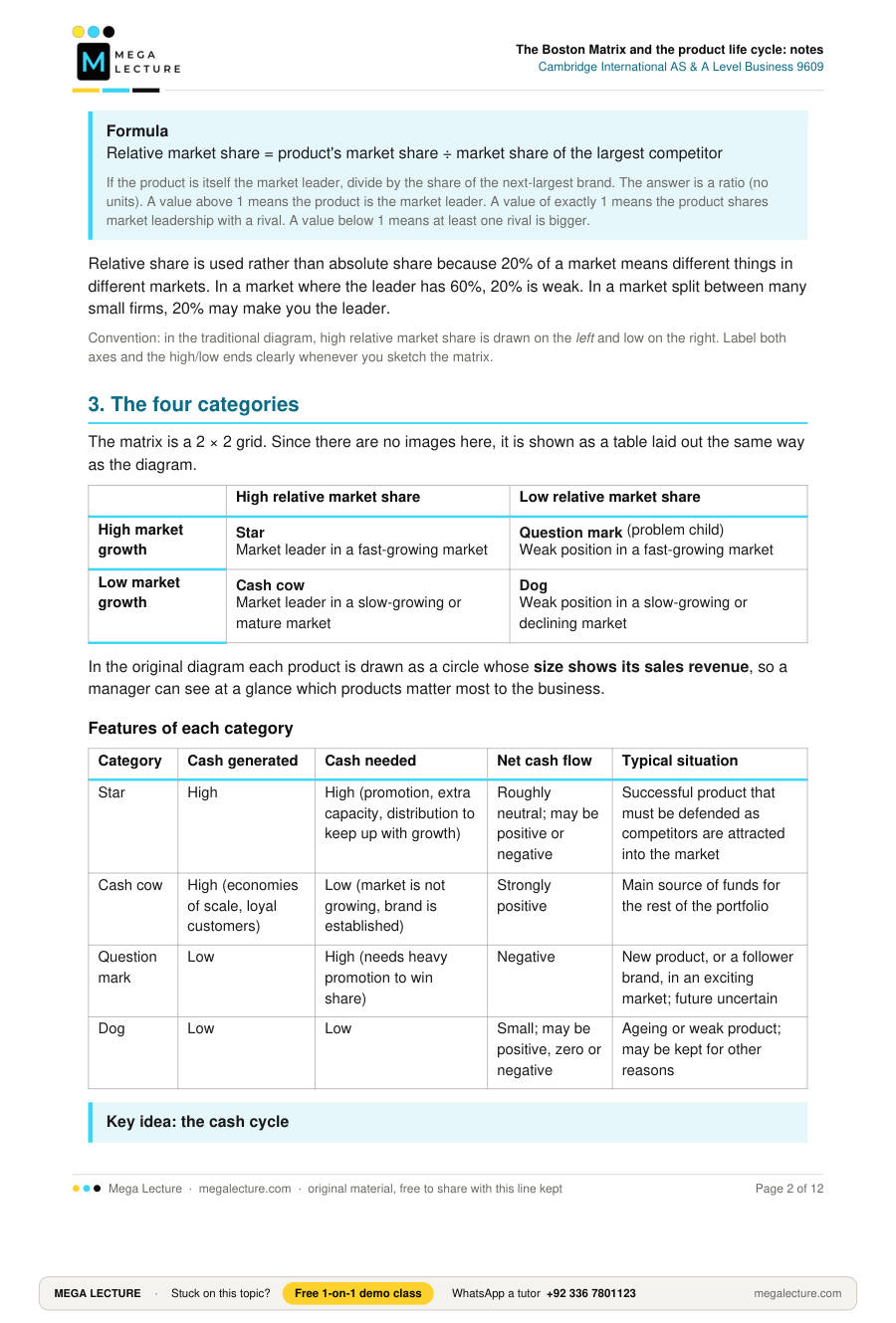 Page 2 of The Boston Matrix and the product life cycle: notes