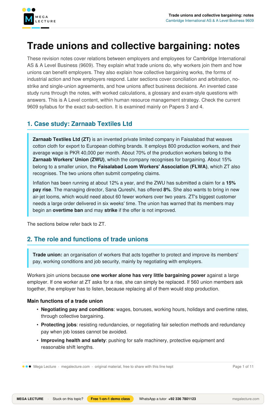 Page 1 of Trade unions and collective bargaining: notes