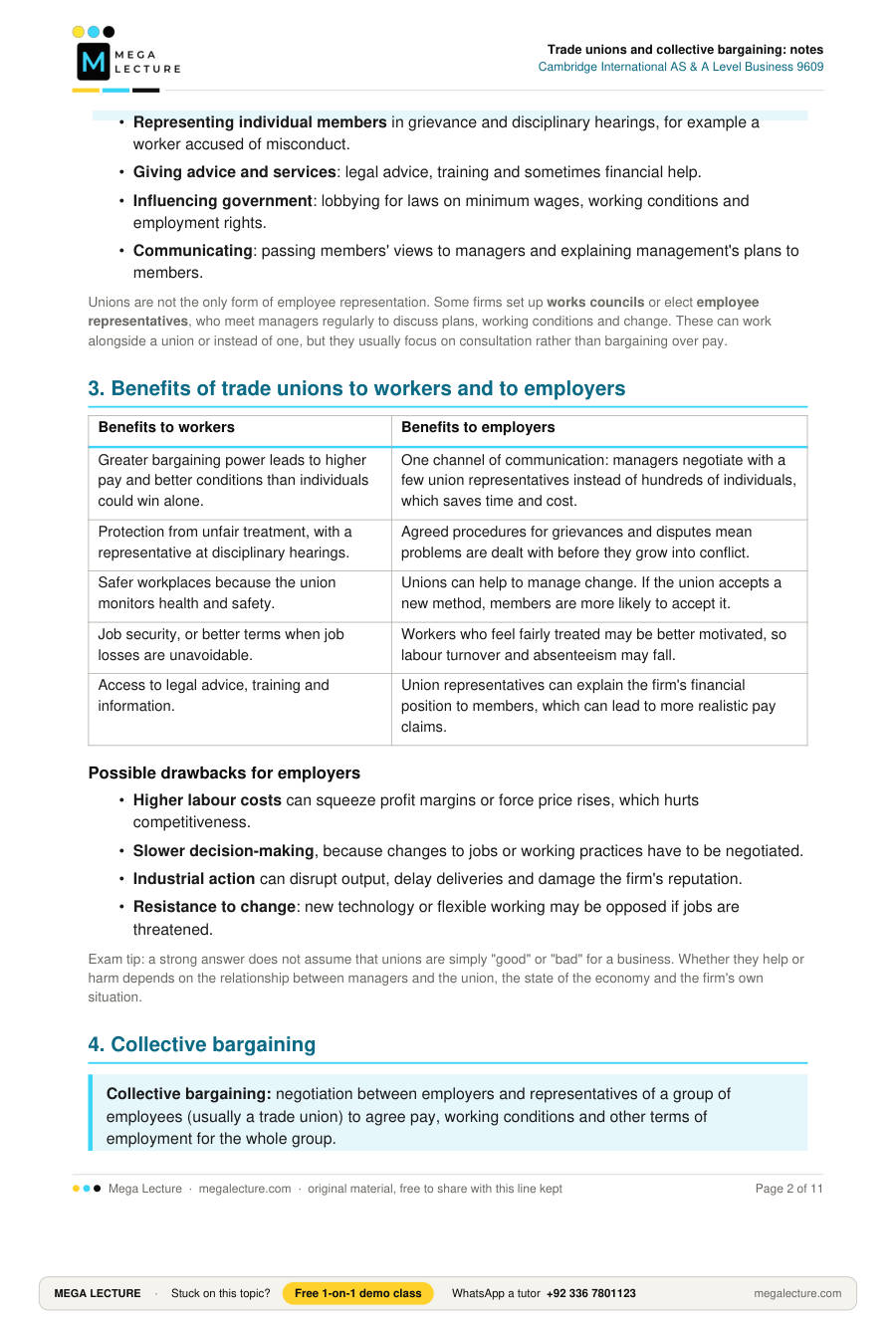 Page 2 of Trade unions and collective bargaining: notes
