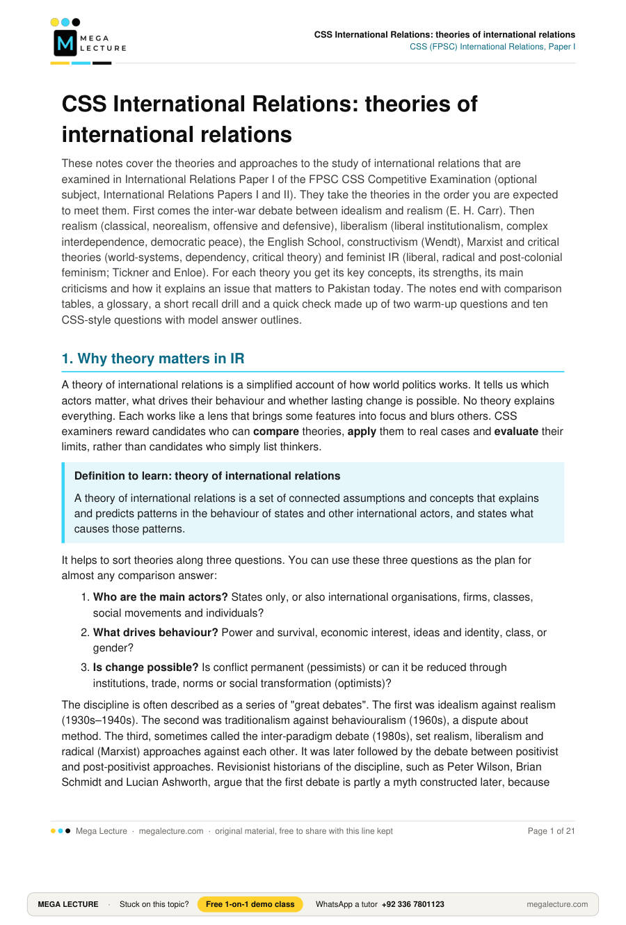 Page 1 of CSS International Relations: theories of international relations