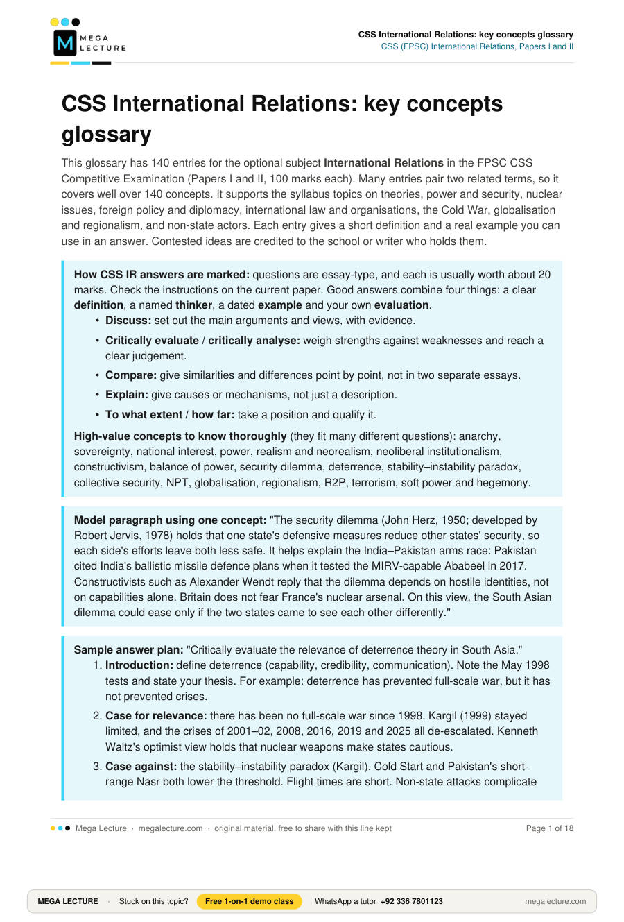 Page 1 of CSS International Relations: key concepts glossary