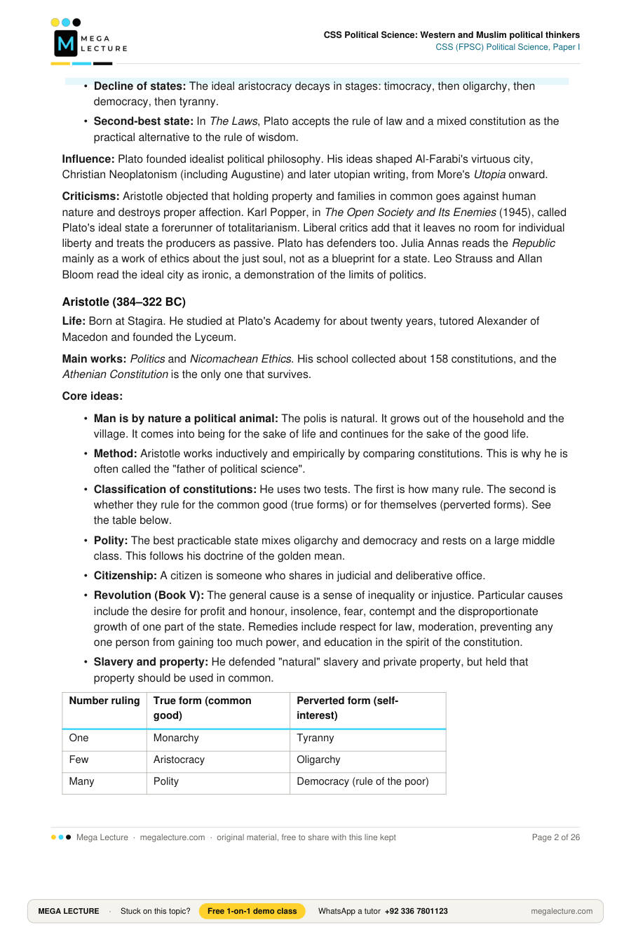 Page 2 of CSS Political Science: Western and Muslim political thinkers