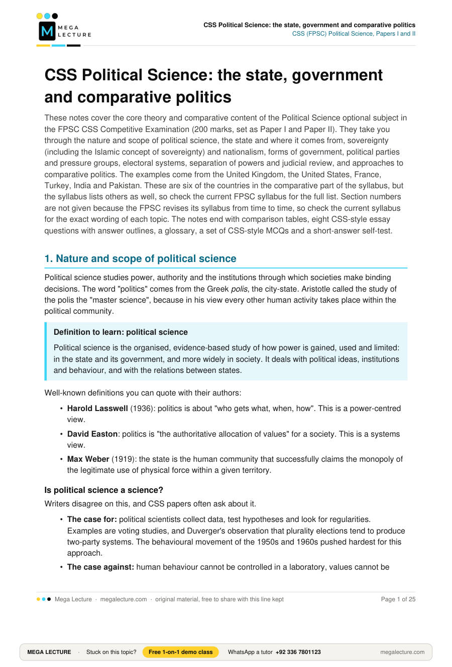 Page 1 of CSS Political Science: the state, government and comparative politics